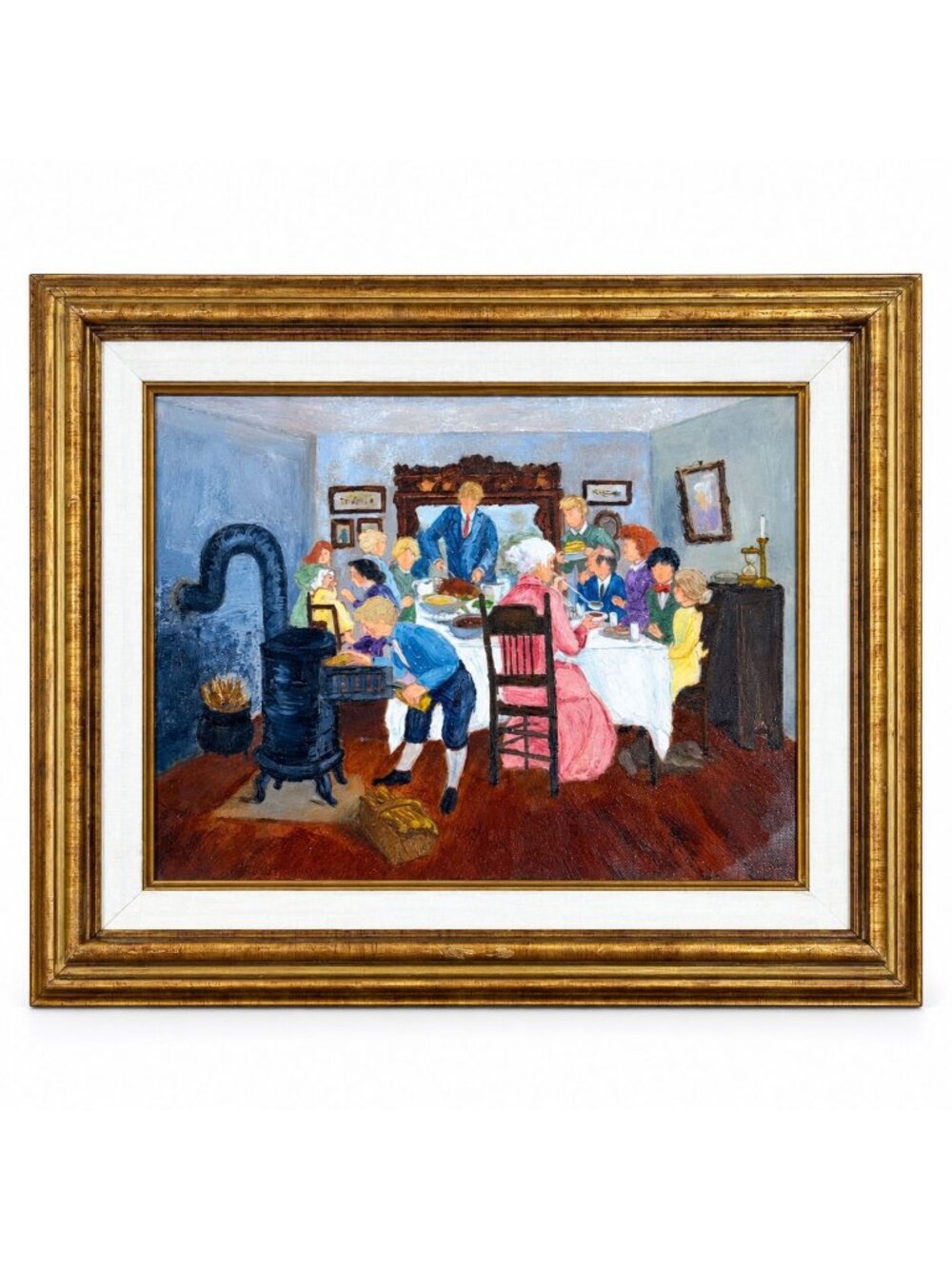 Oil Painting Folk Art Minnie S Martin Stuart VA Sunday At Grandmas Vintage Frame